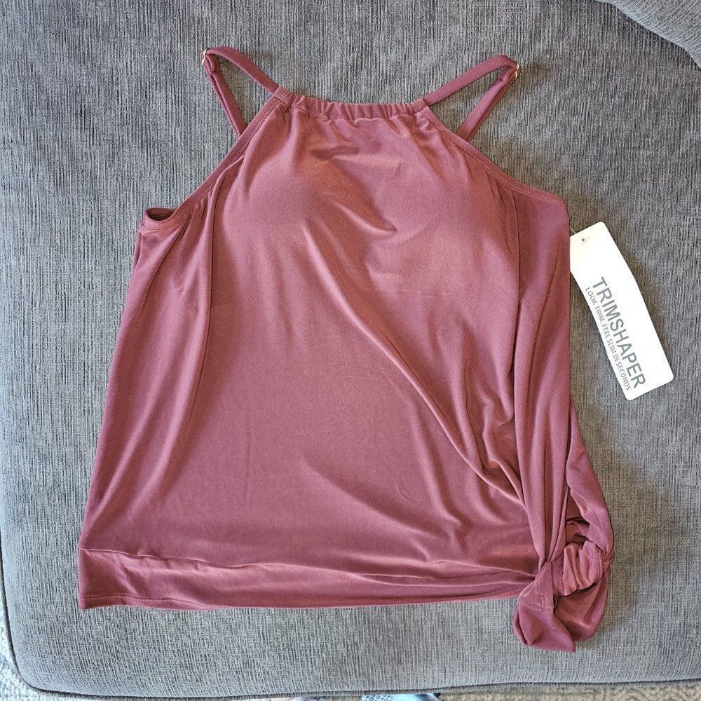 TrimShaper Women's High Neck Handkerchief-hem Tankini Side Tie Swim Top size 14